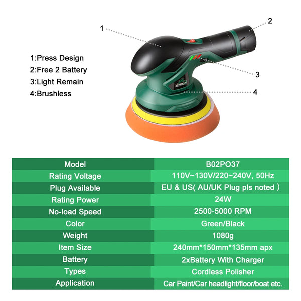 Wireless Dual Action Cordless 12V Car Polisher